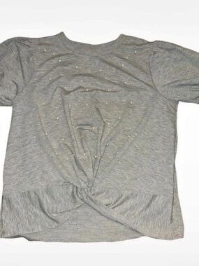 Skonhet Short Sleeve Ruched Front Top in Gray Size Medium NWT